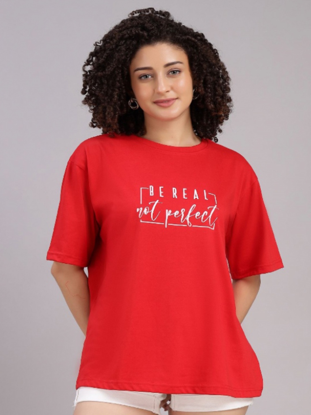 

VISO Women Typography V-Neck Pockets T-shirt, Red