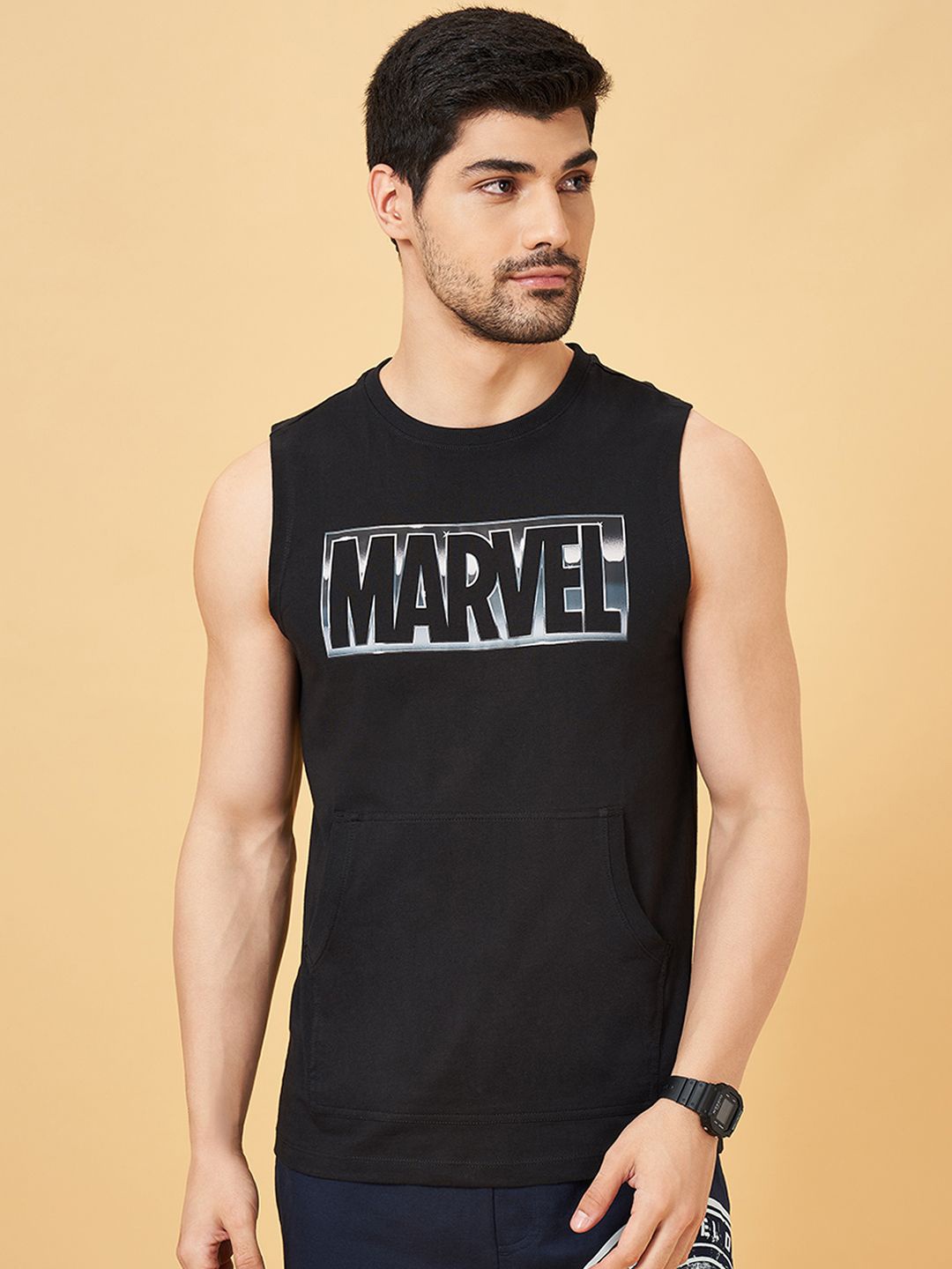 

SF JEANS by Pantaloons Printed Pure Cotton Innerwear Basic Vests, Black