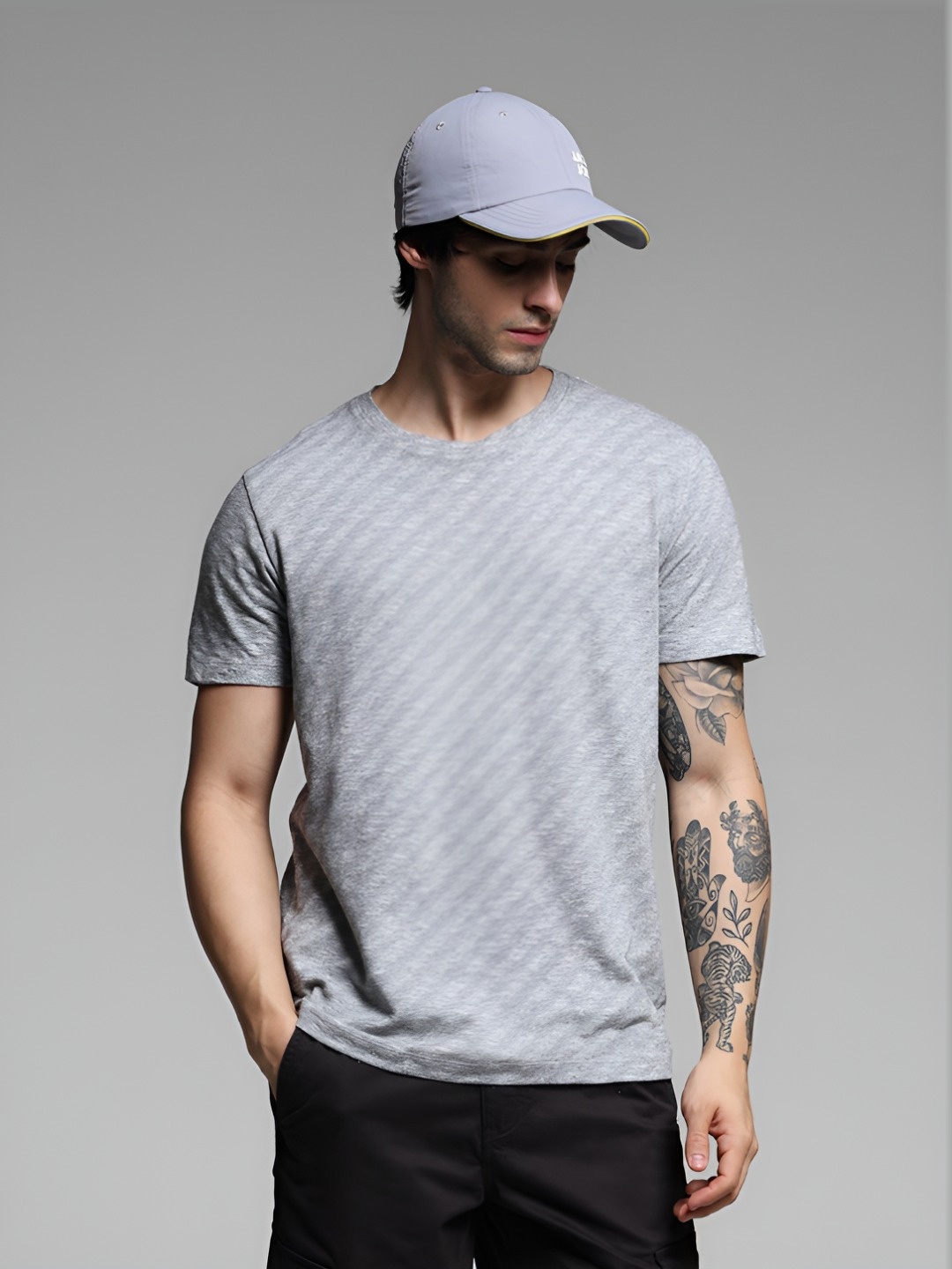 

Jack & Jones Men Striped Round Neck Cotton T-Shirt, Grey