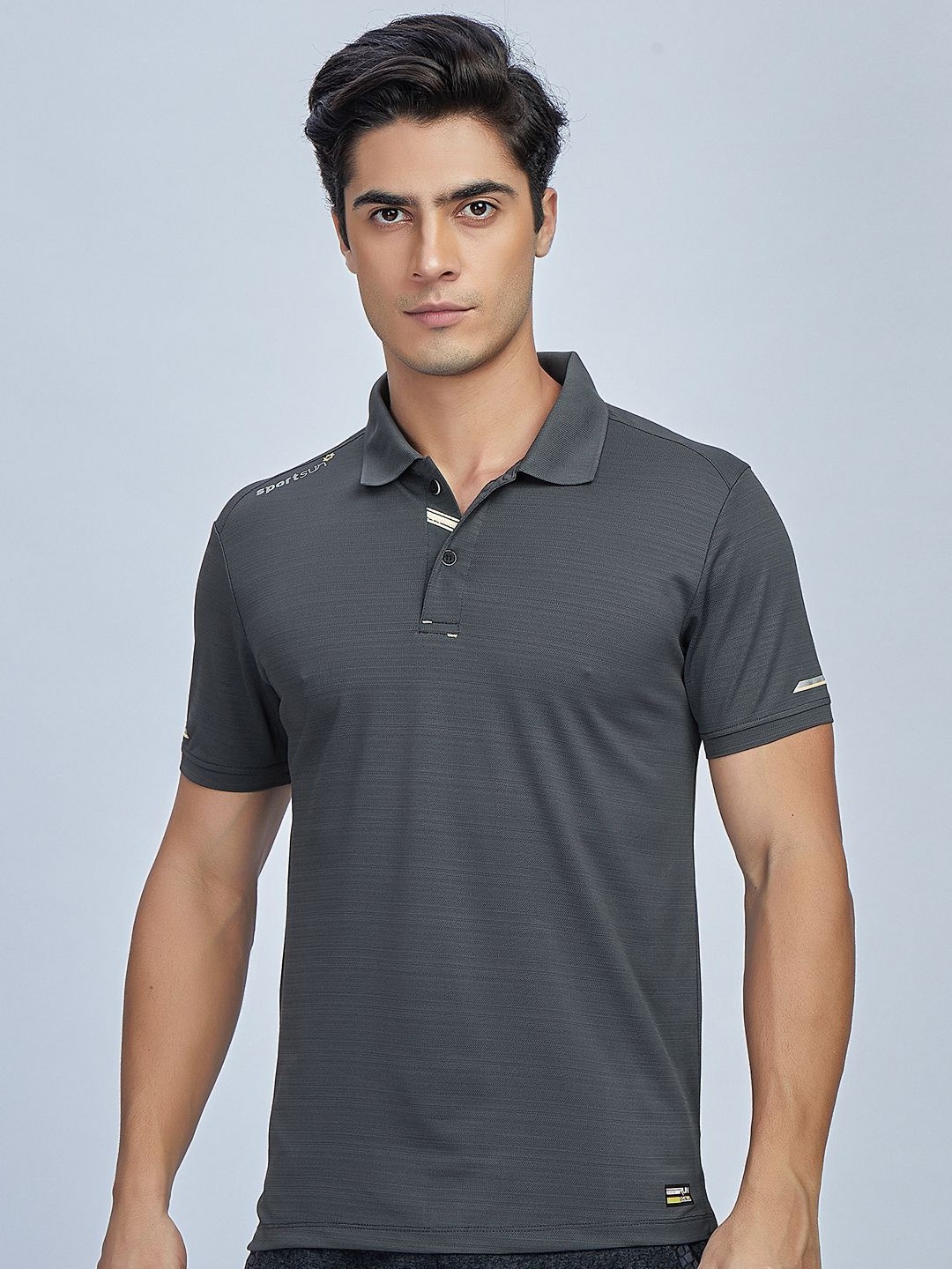 

SPORT SUN Men Dri-FIT Solid Polo Collar T-Shirt, Grey