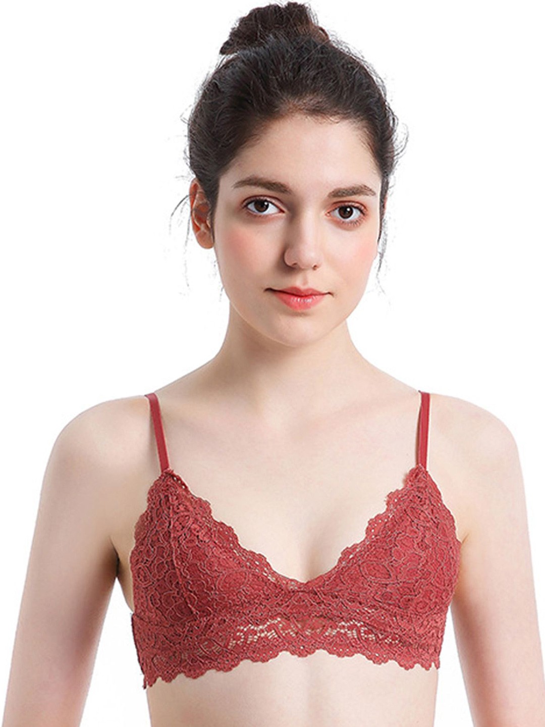 

LULU & SKY Medium Coverage Lightly Padded Floral Bra, Maroon