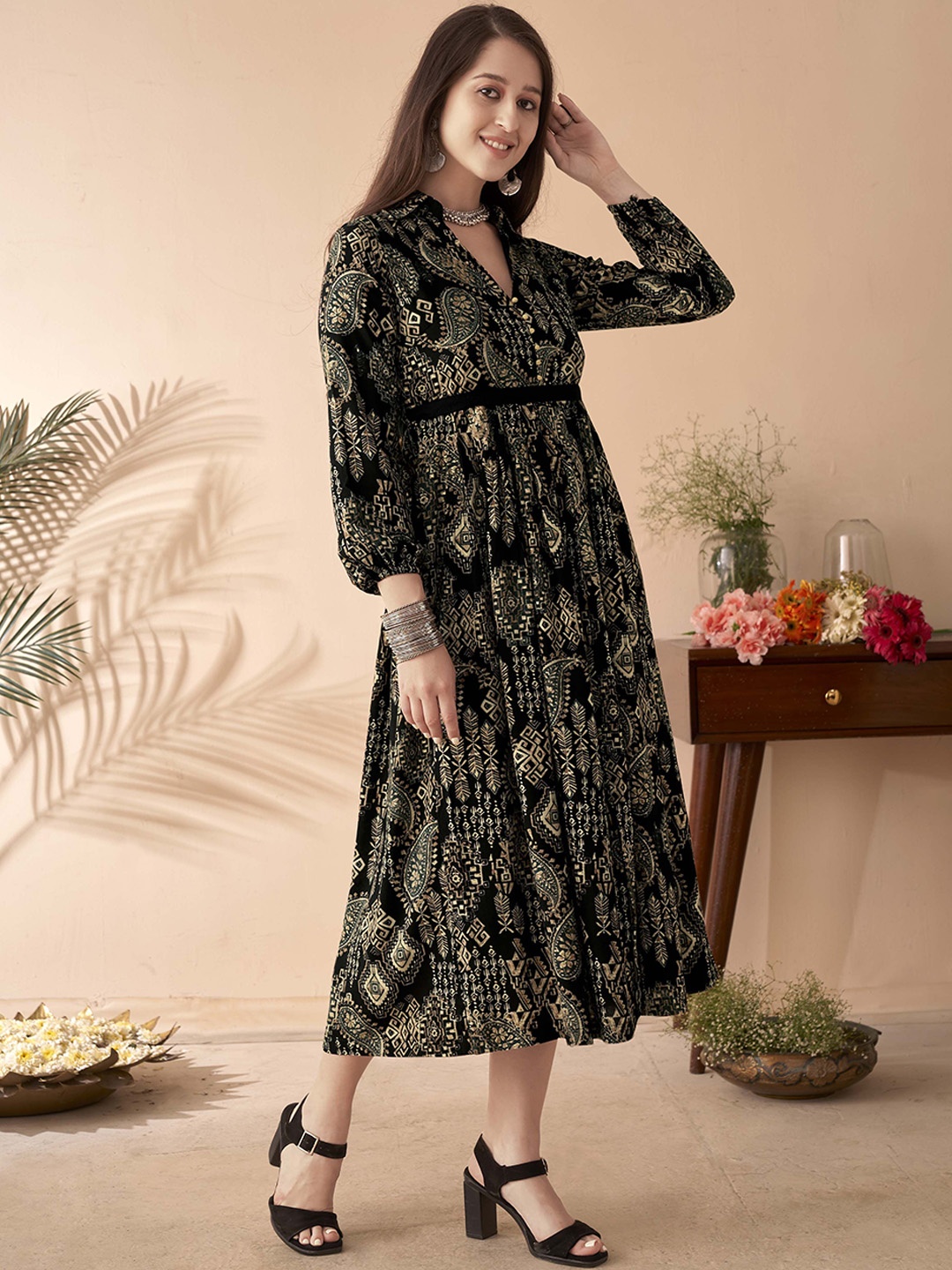 

Anouk Paisley Printed Ethnic Dresses, Black