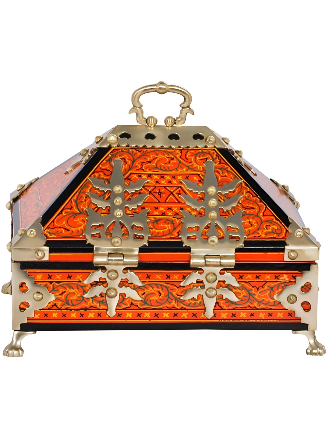 

Exotic India Ritual Box from Trivandrum - Brass and Wood, Orange