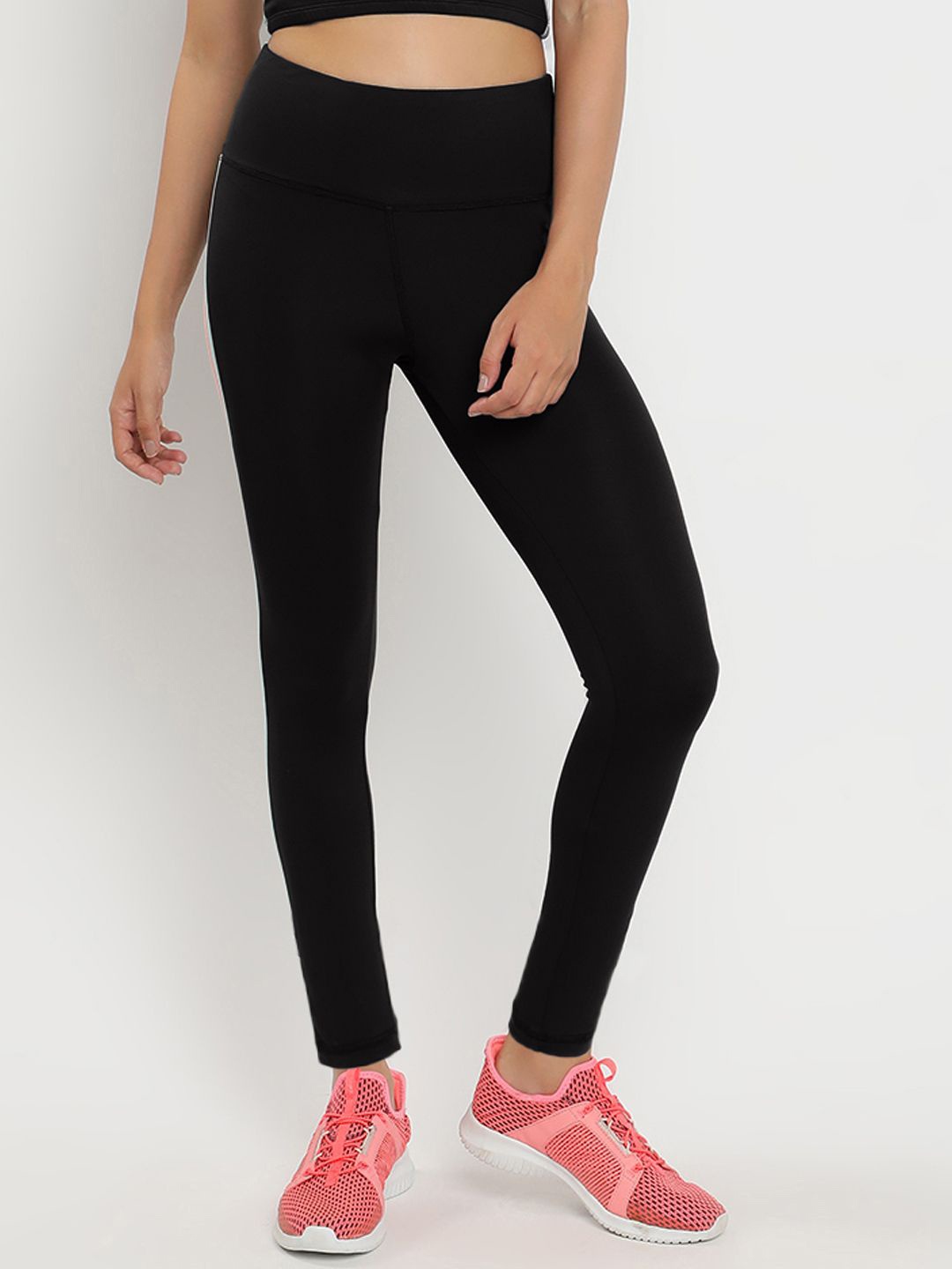 

Wearjukebox Women Dry-Fit Striped Gym Tights, Black