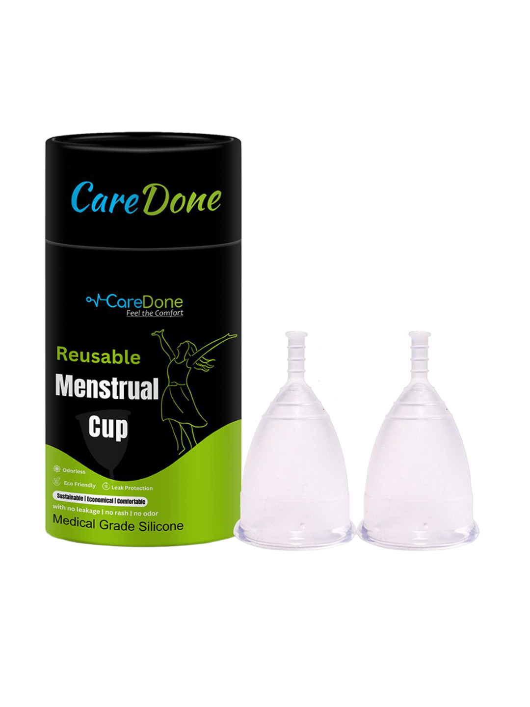

CareDone Set Of 2 Reusable & Leak Proof Menstrual Cups, Transparent