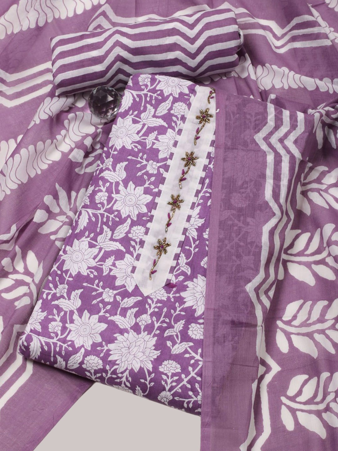 

Meena Bazaar Printed Unstitched Dress Material, Purple