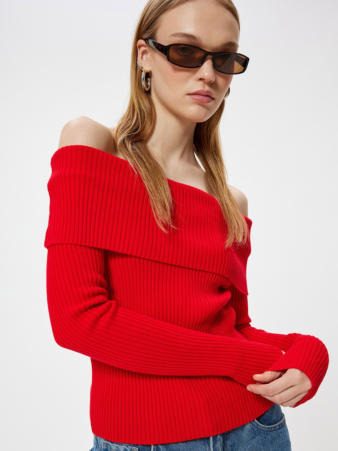 

Koton Women Ribbed Pullover, Red