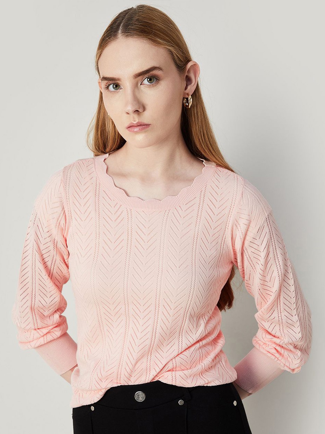 

CODE by Lifestyle Women Self Design Round Neck Top, Pink