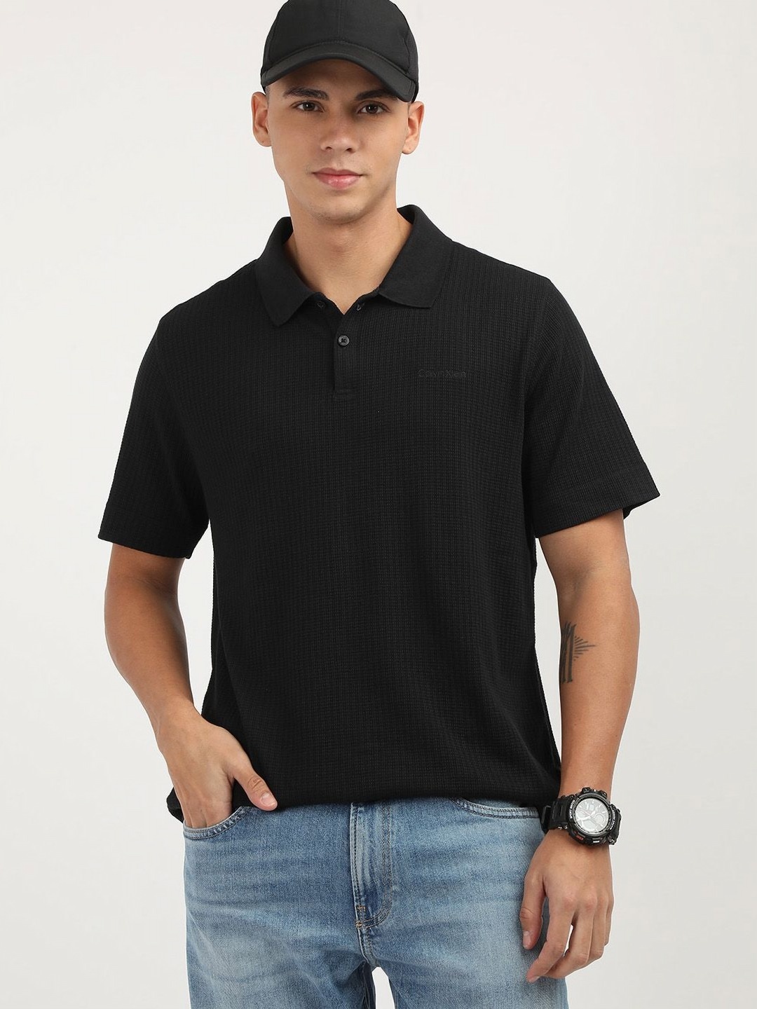

Calvin Klein Jeans Men Polo Collar Pockets T-shirt, Black