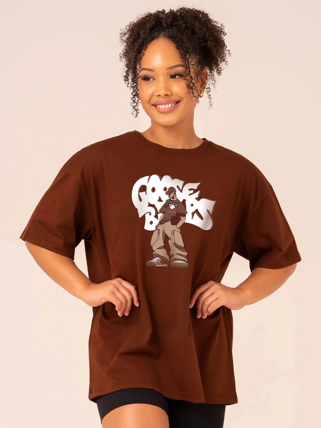 

MISCHIEF MONKEY Women Printed Pockets T-shirt, Brown