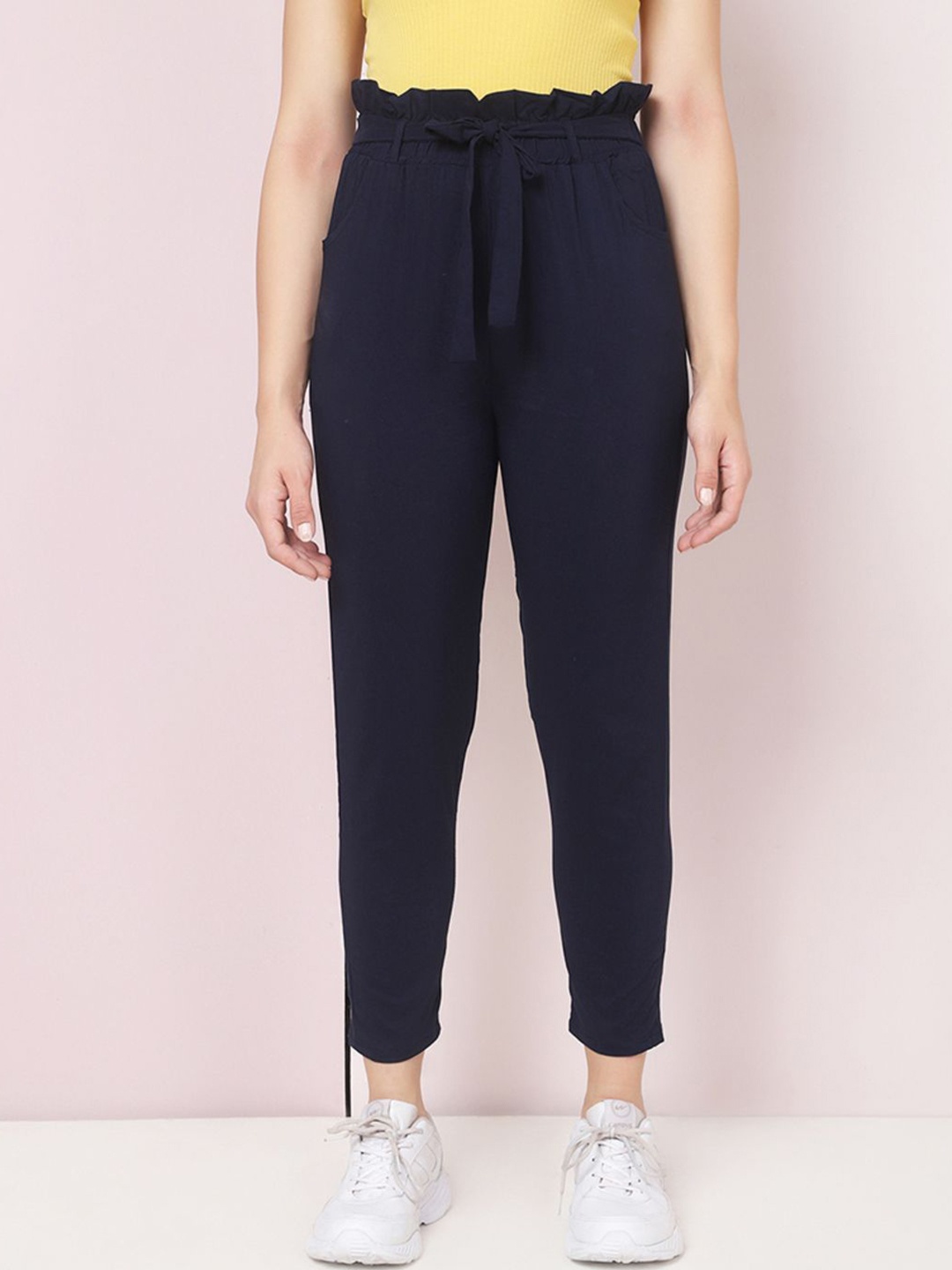 

BUY NEW TREND Women Relaxed Pleated Trousers, Navy blue