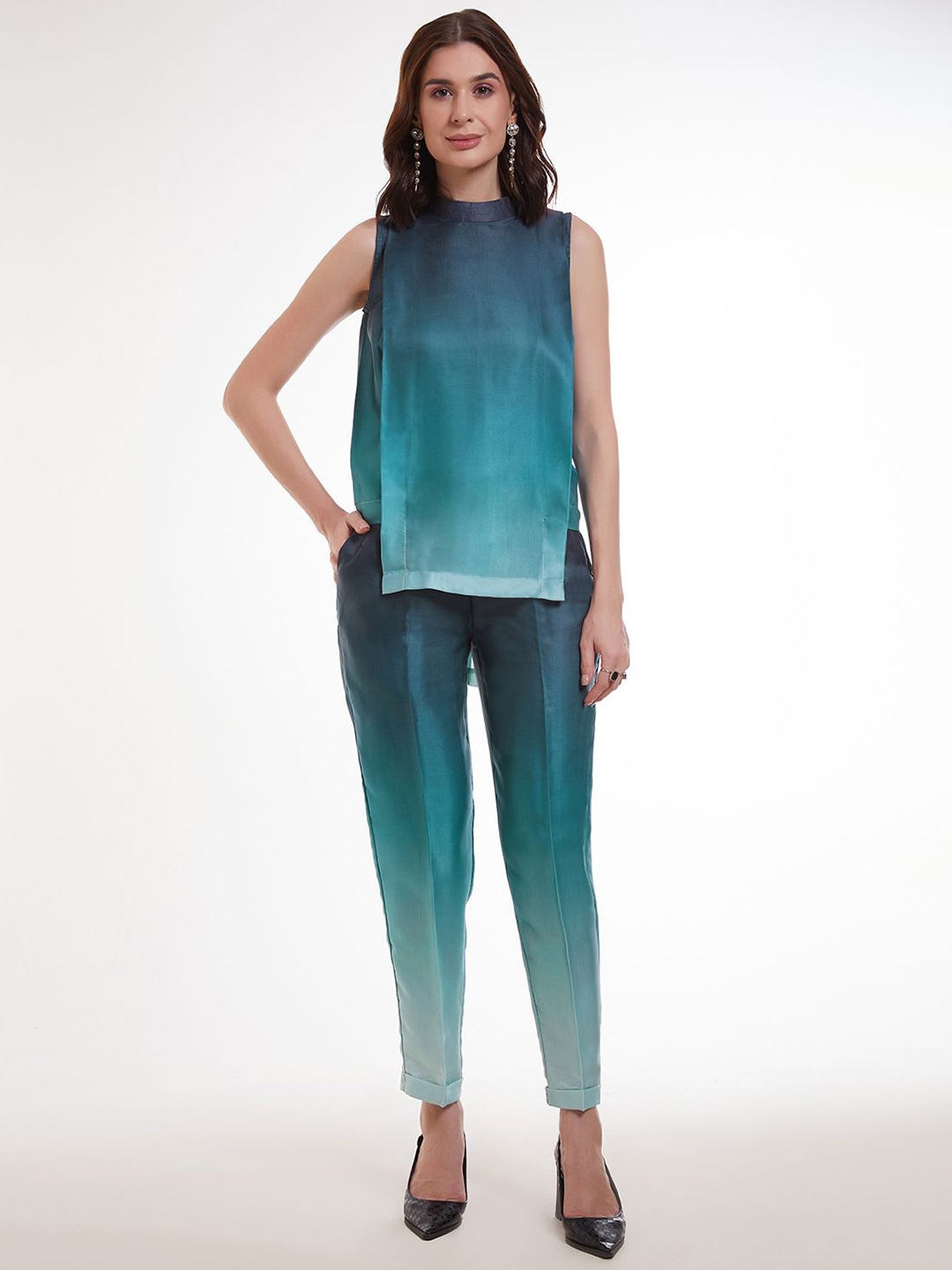 

ODETTE Printed Sleeveless Top & Trouser Co-Ords, Blue