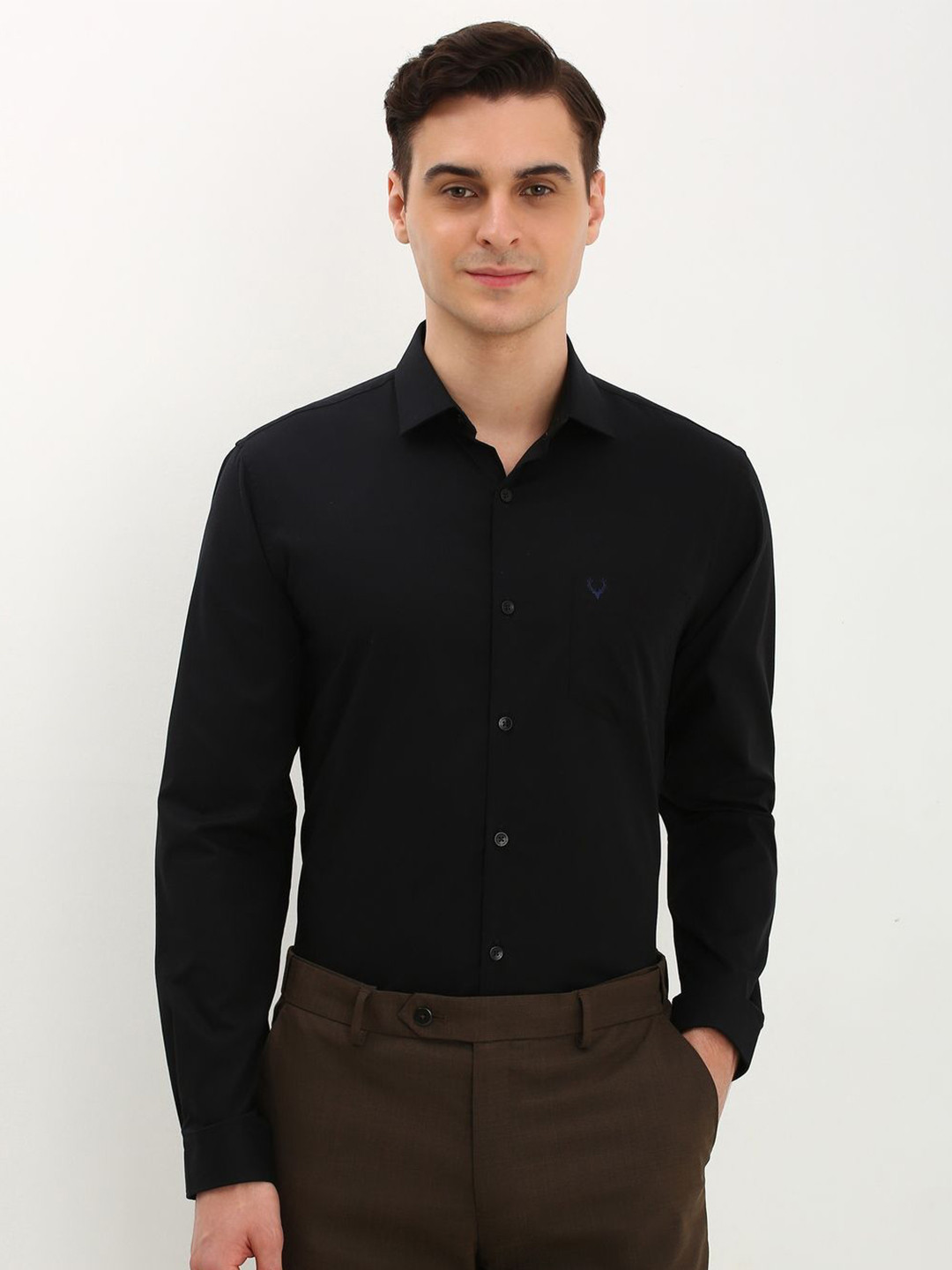

Allen Solly Men Spread Collar Solid Cotton Slim Fit Formal Shirt, Black