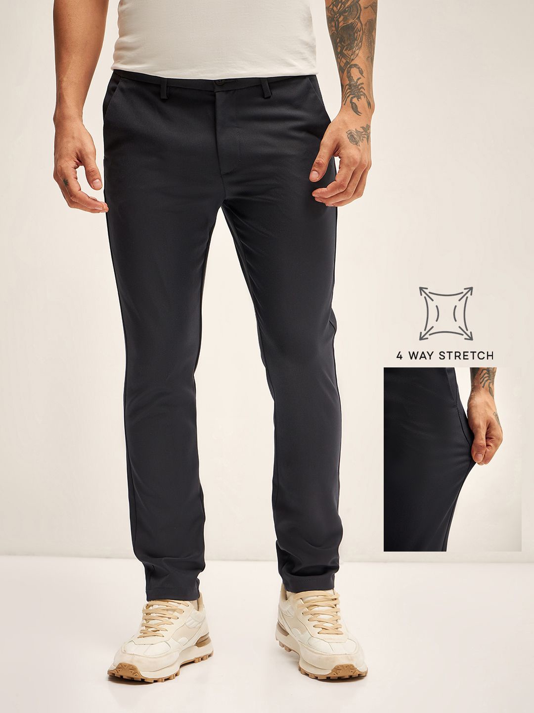 

THE BEAR HOUSE Men Slim Fit Chinos Trousers, Black