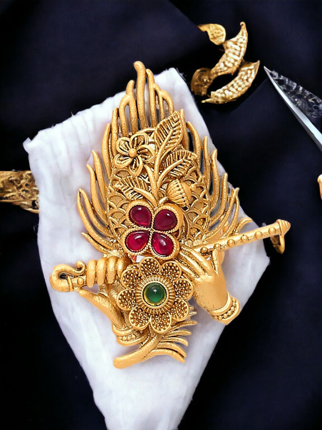 

Anouk Gold-Plated Stone-Studded Krishna Basuri Finger Ring
