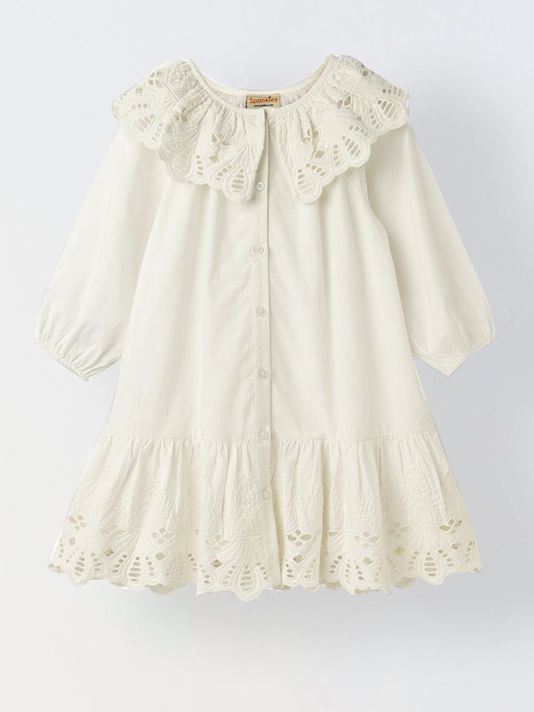 

SPUNKIES Puff Sleeve Drop-Waist Dress, White