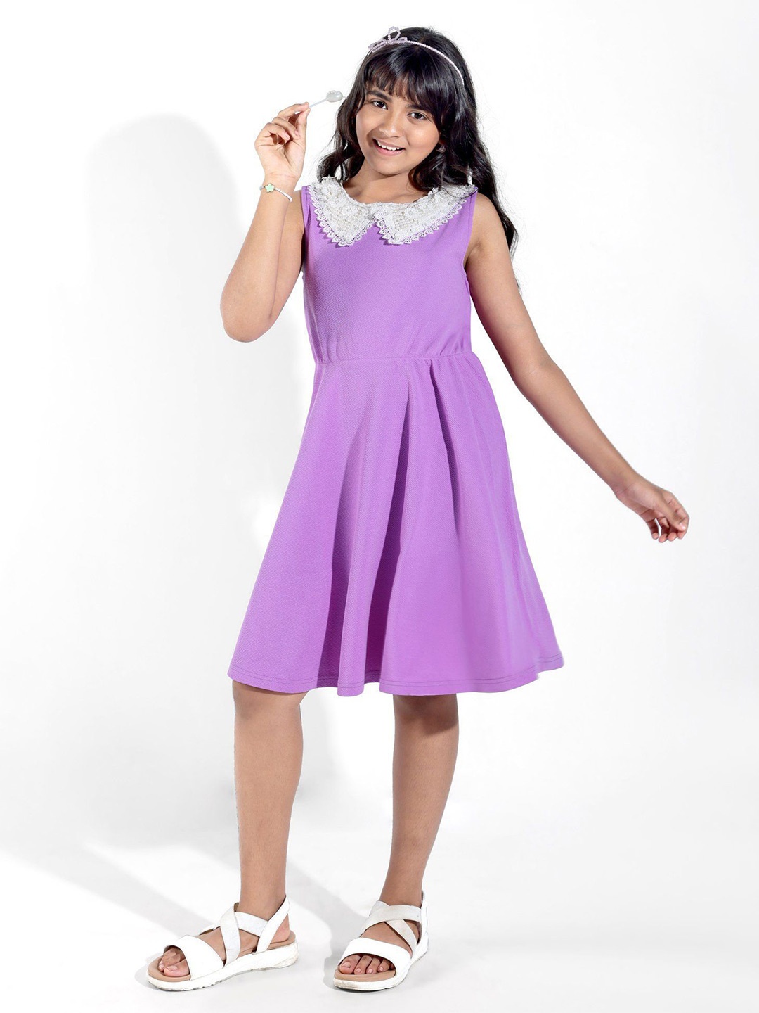 

Hola Bonita Girls Peter Pan Collar Fit & Flare Dress, Lavender