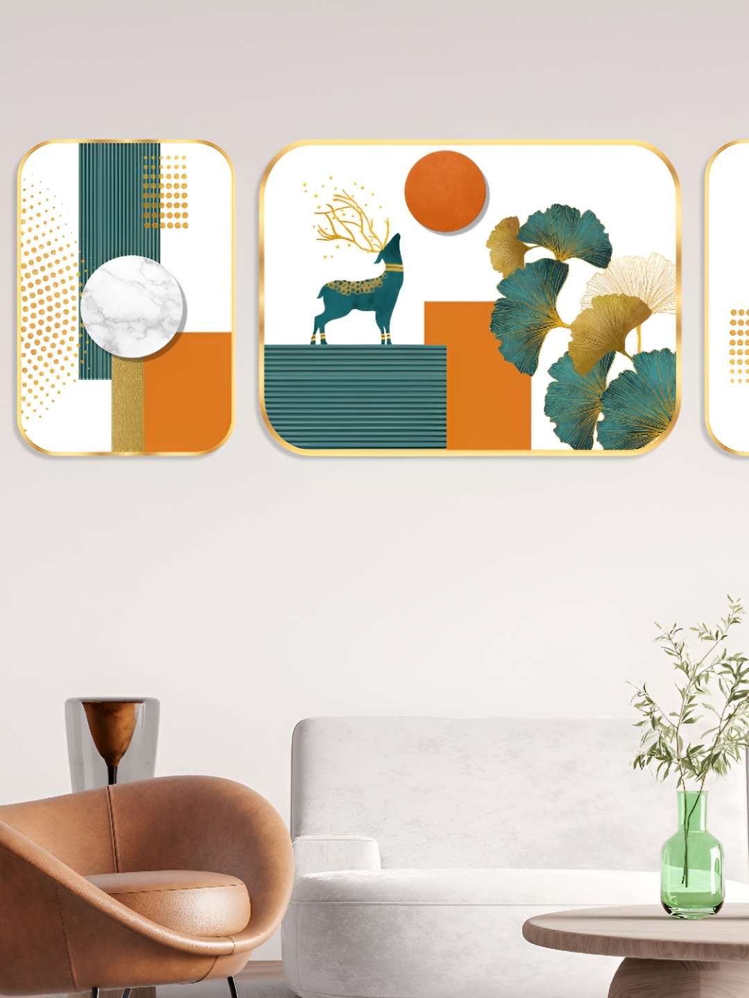 

SAF White & Orange 3 Piece Abstract Wooden Framed Wall Art