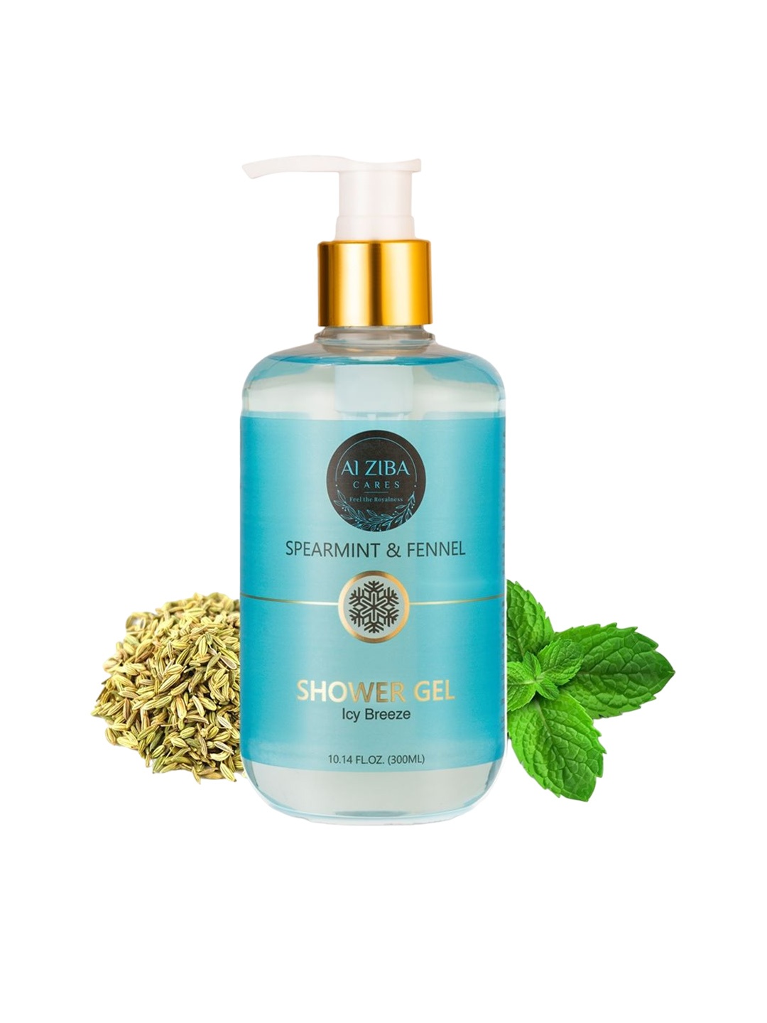 

ALZIBA CARES Spearmint & Fennel Icy Breeze Shower Gel - 300ml, Turquoise blue