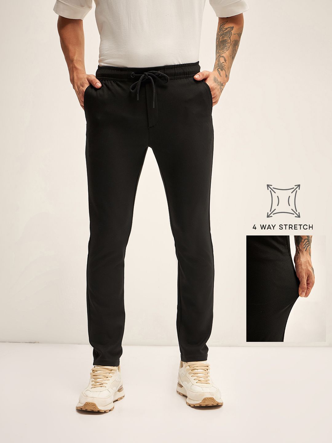 

THE BEAR HOUSE Men Slim Fit Joggers Trousers, Black