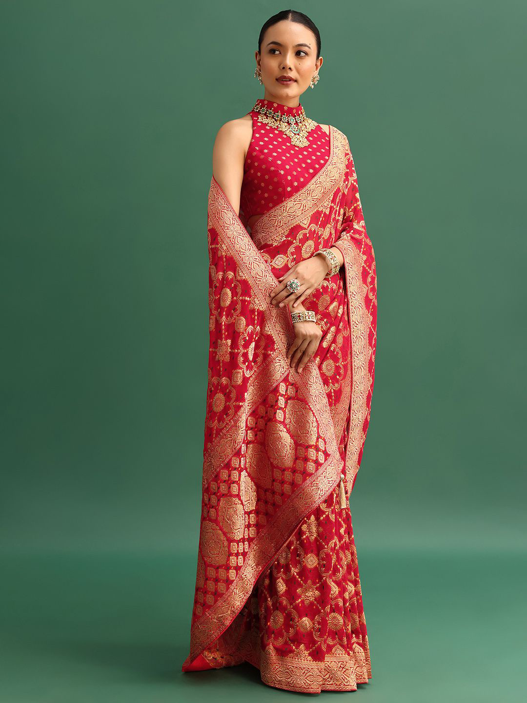 

KALKI Fashion Woven Design Zari Pure Georgette Saree, Red