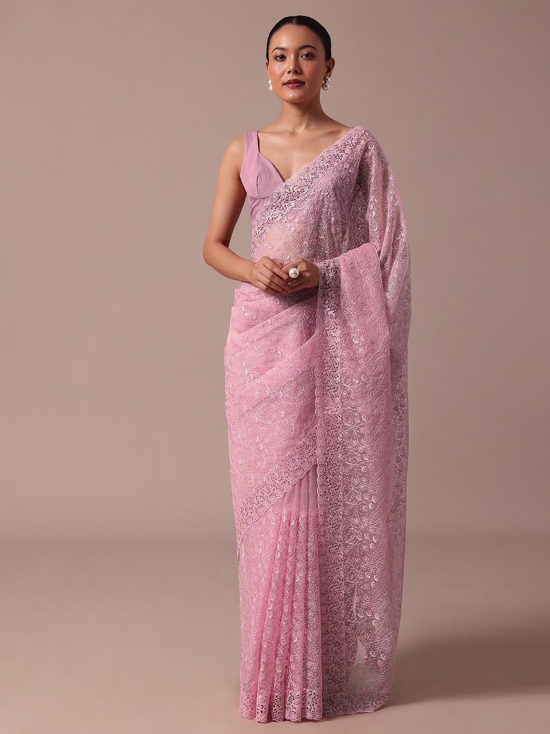 

KALKI Fashion Embellished Embroidered Organza Saree, Pink