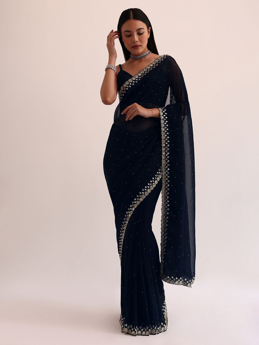 

KALKI Fashion Embellished Beads and Stones Saree, Blue