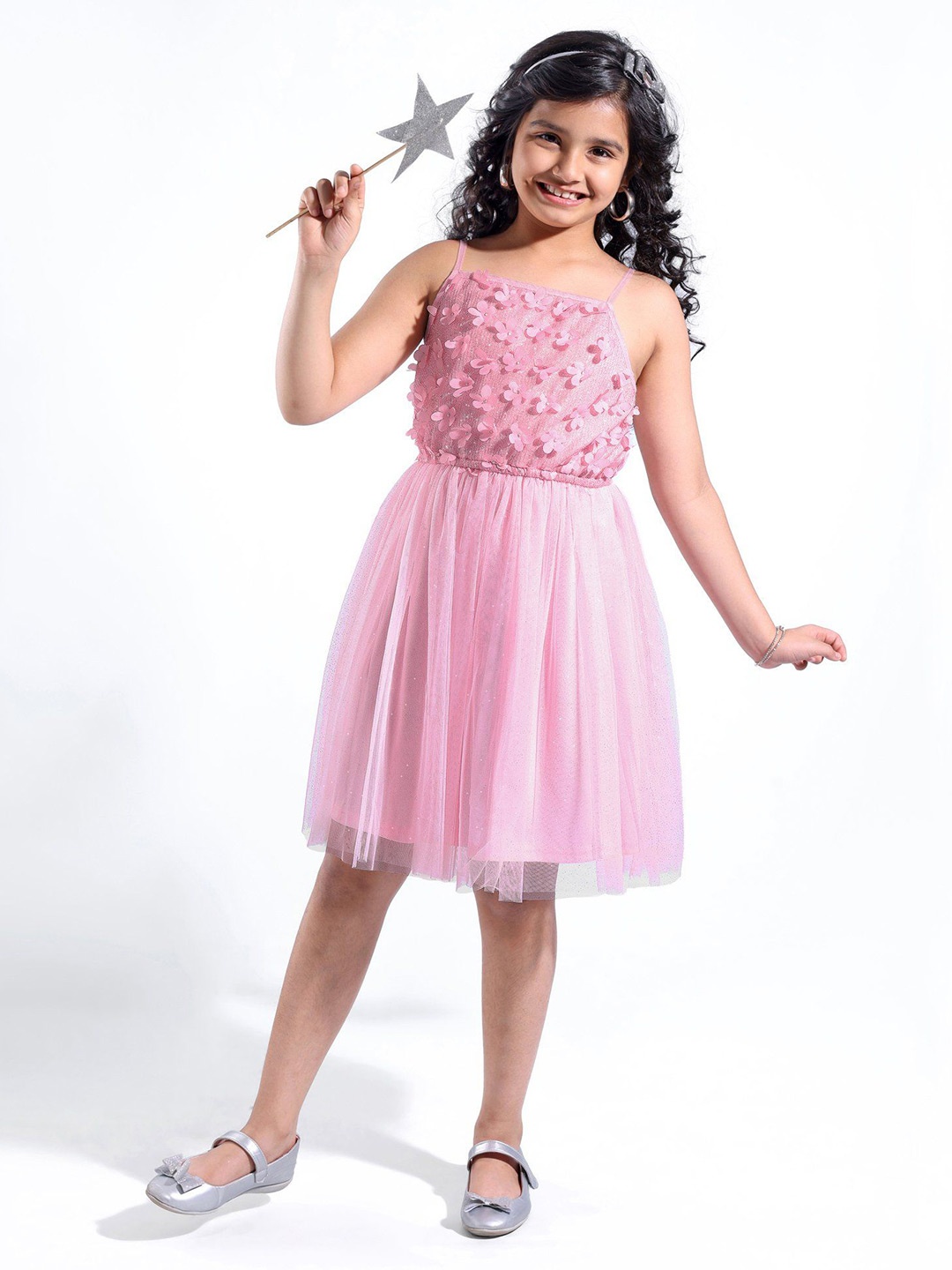 

Hola Bonita Girls Self Design Fit and Flare Dress, Pink