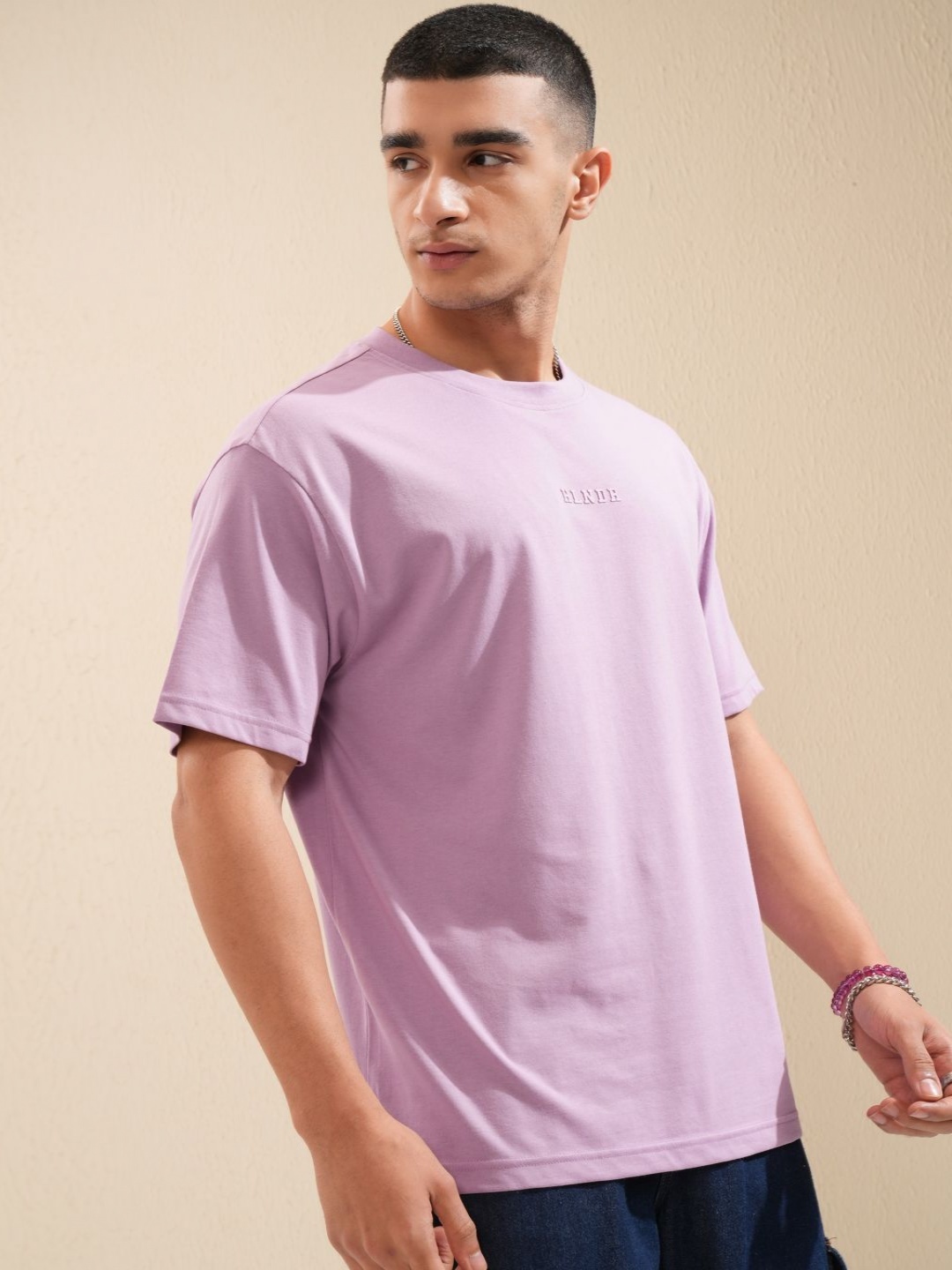 

HIGHLANDER Men Solid Round Neck Cotton Oversized Sports T-Shirt, Purple