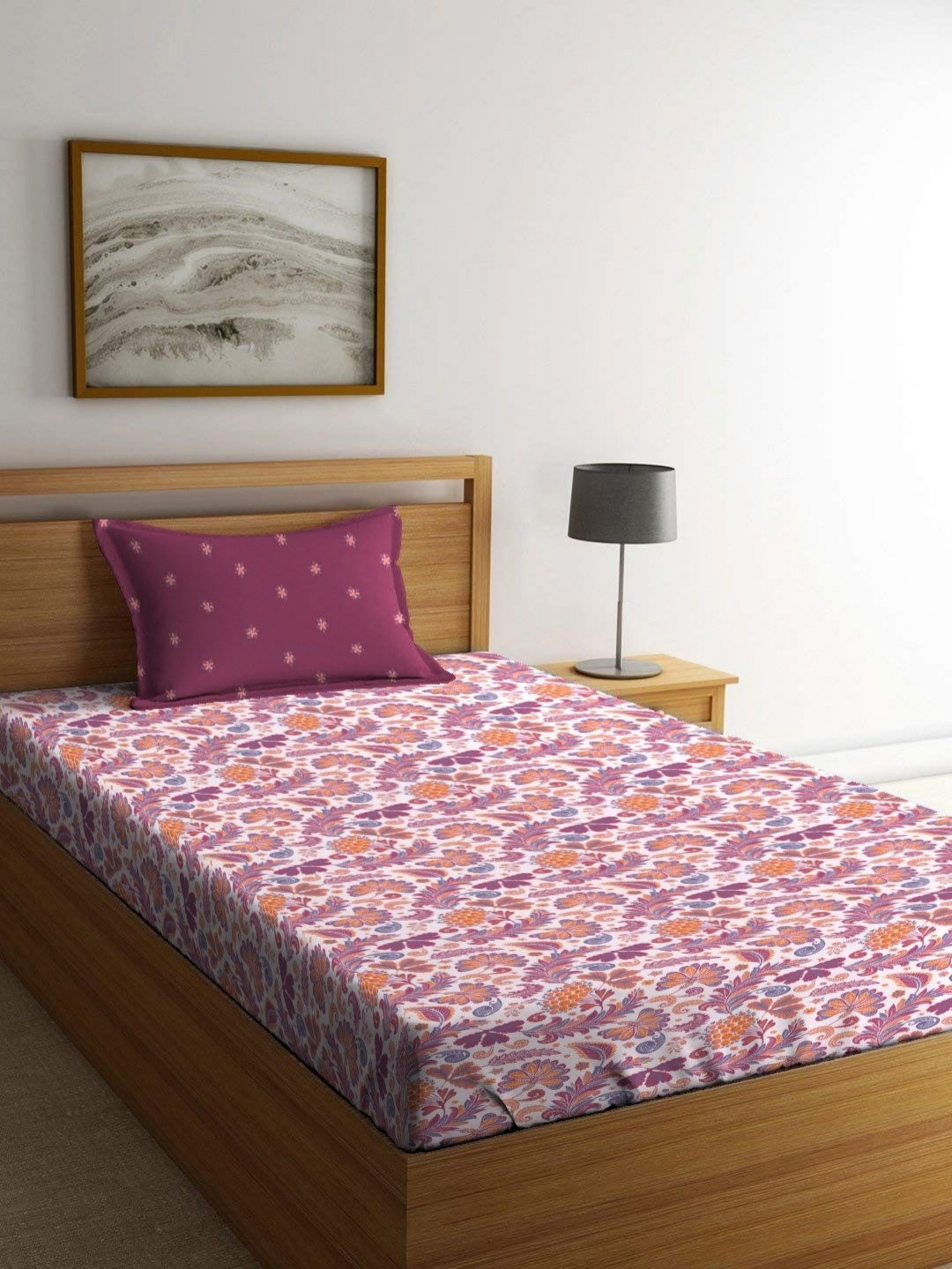 

MYTRIDENT Carnival Dusk & Dawn Flat 144TC Single Cotton Bedsheet and 1 Pillow Cover, Magenta