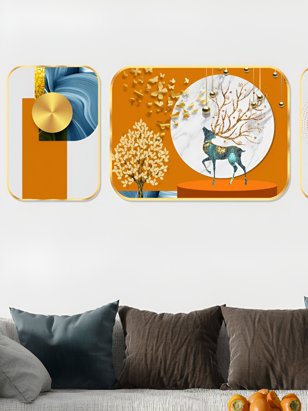 

Aura Orange & Grey 3 Piece Wood Abstract Wall Paintings