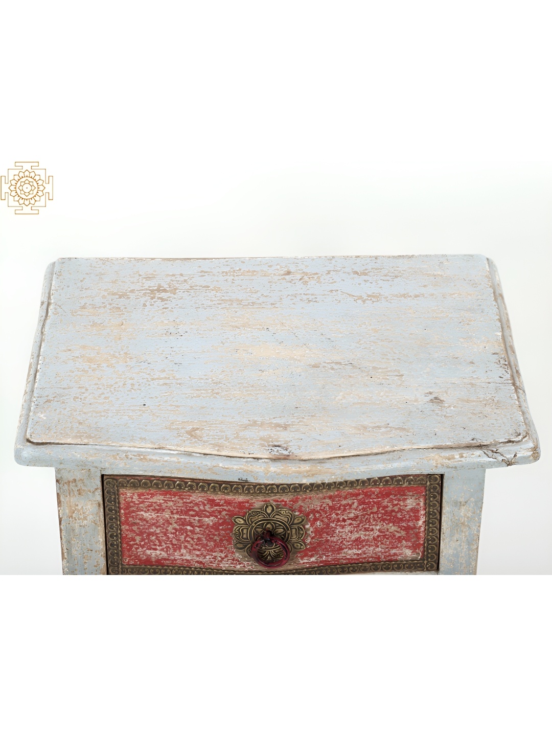 

Exotic India Wooden Three Drawer Side Table with Brass Work, Grey
