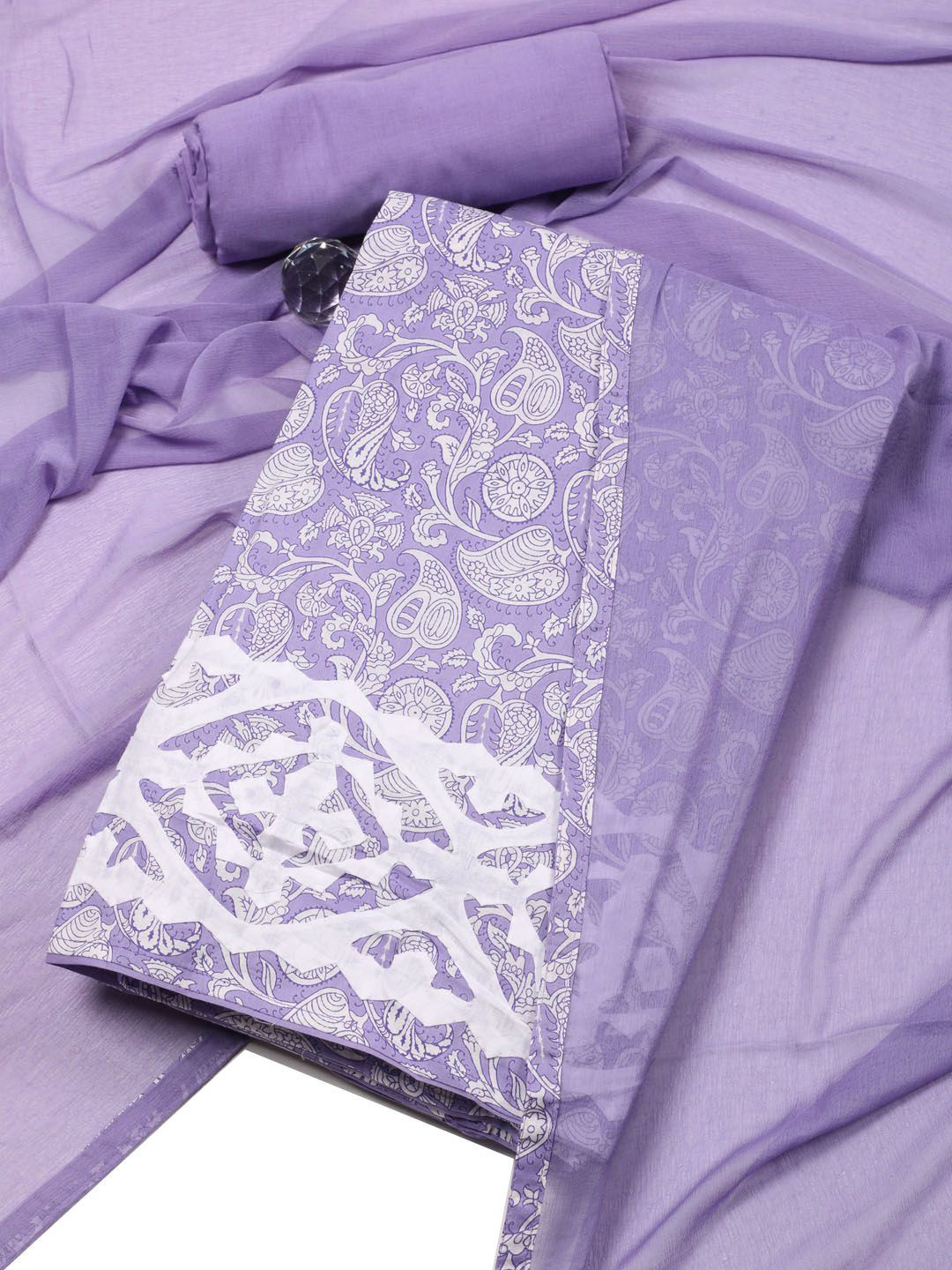 

Meena Bazaar Printed Unstitched Dress Material, Lavender