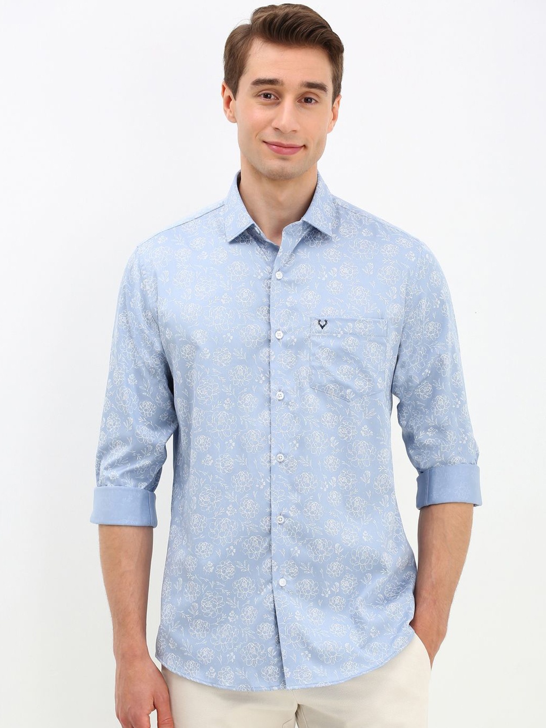 

Allen Solly Men Spread Collar Floral Printed Cotton Slim Fit Casual Shirt, Blue