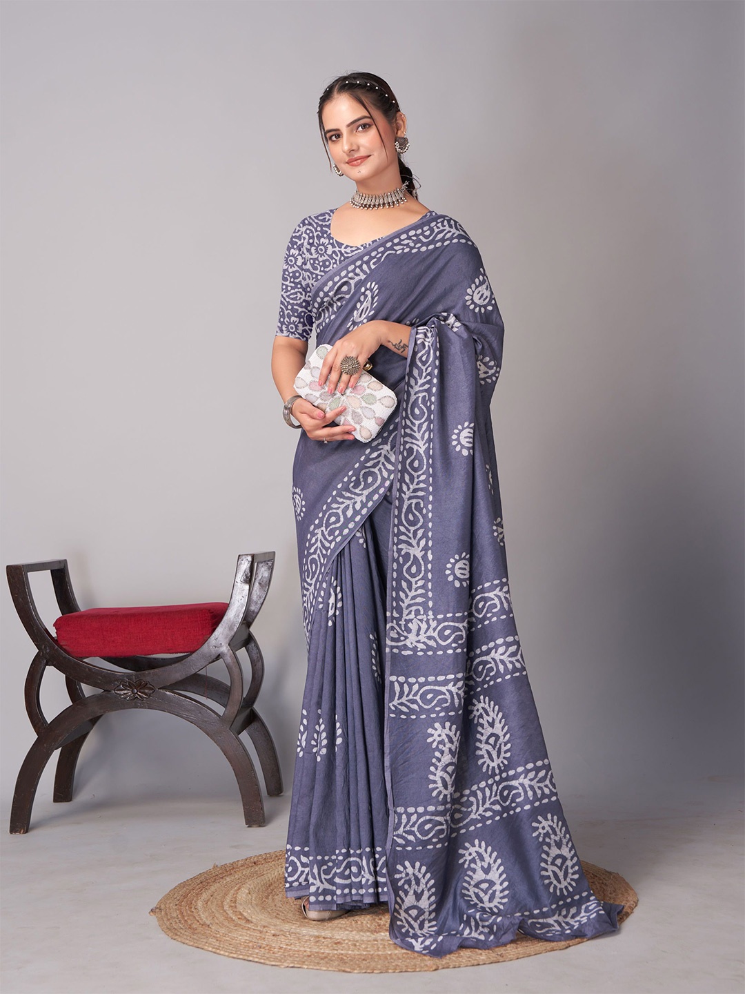 

V3 FASHION STUDIO Paisley Pure Cotton Jamdani Saree, Grey