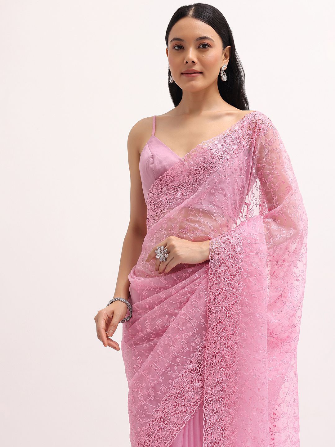 

KALKI Fashion Embroidered Ethnic Motifs Organza Saree, Pink