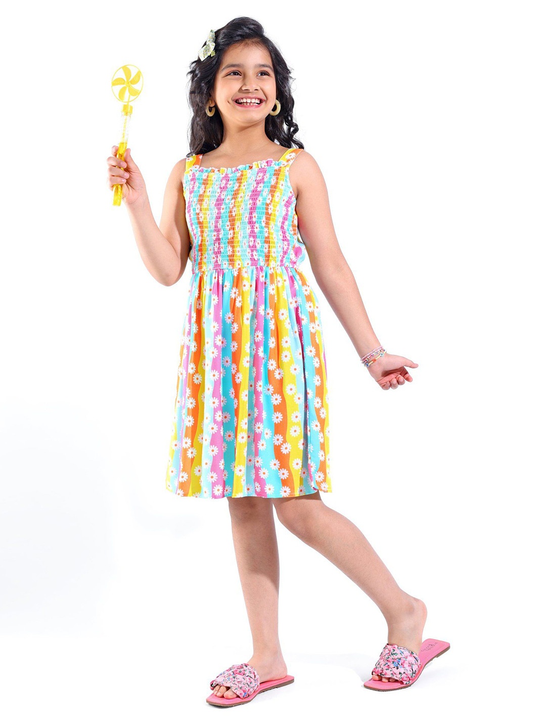 

Hola Bonita Girls Floral Print Cotton A-Line Dress, Yellow