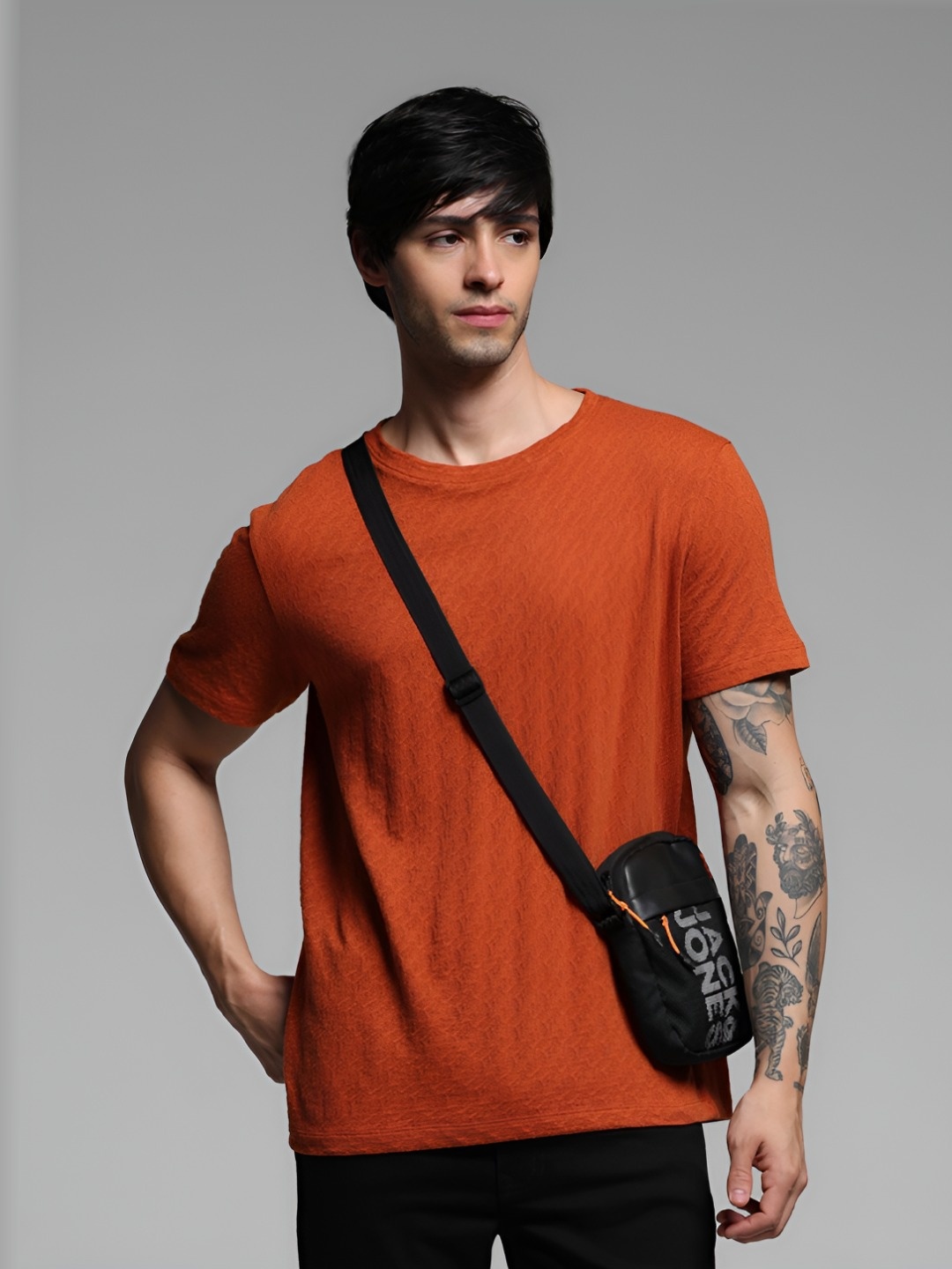 

Jack & Jones Men Solid Round Neck Cotton T-Shirt, Orange