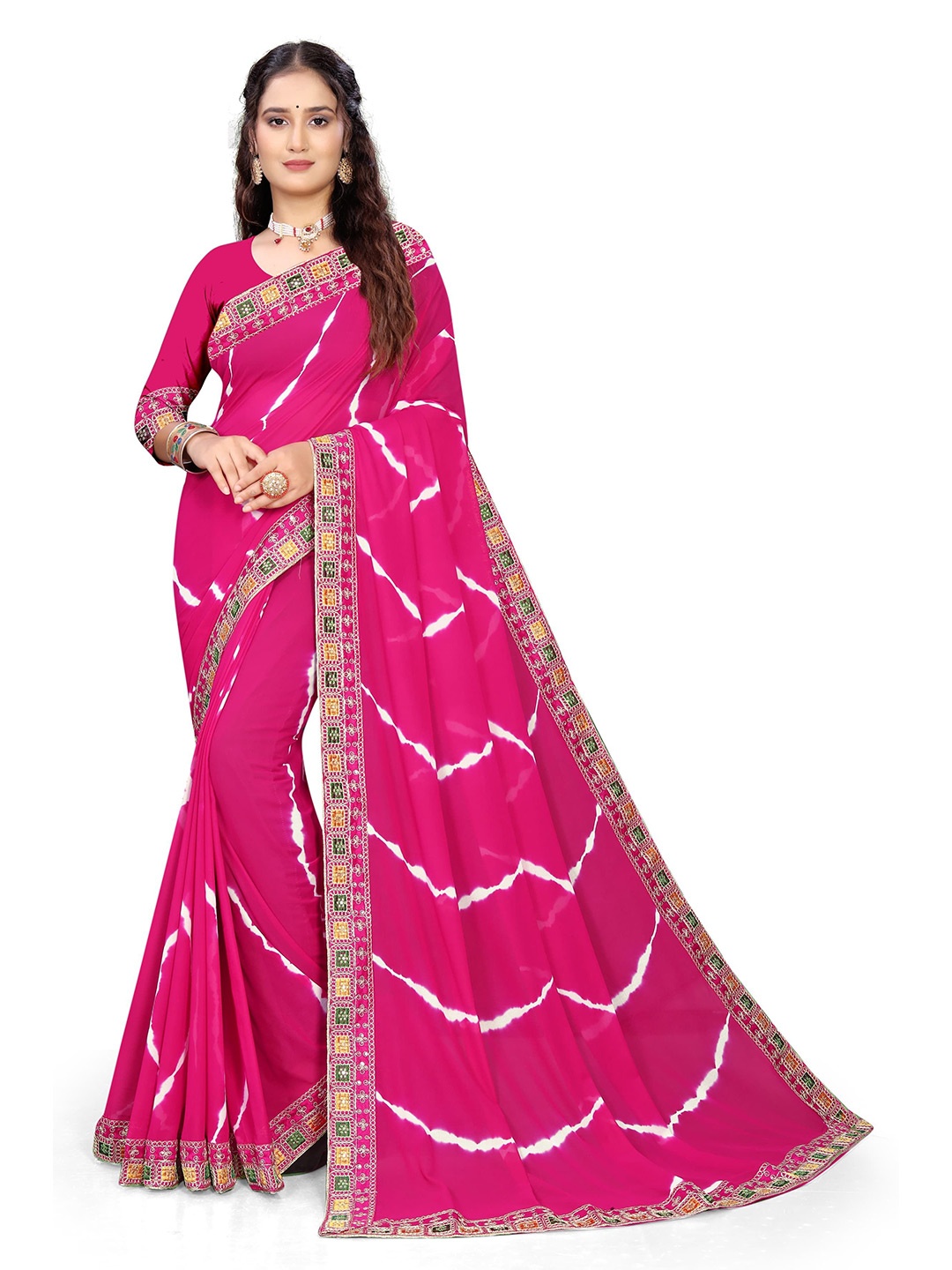 

Pemal Designer Leheriya Embroidered Pure Georgette Leheriya Saree, Pink