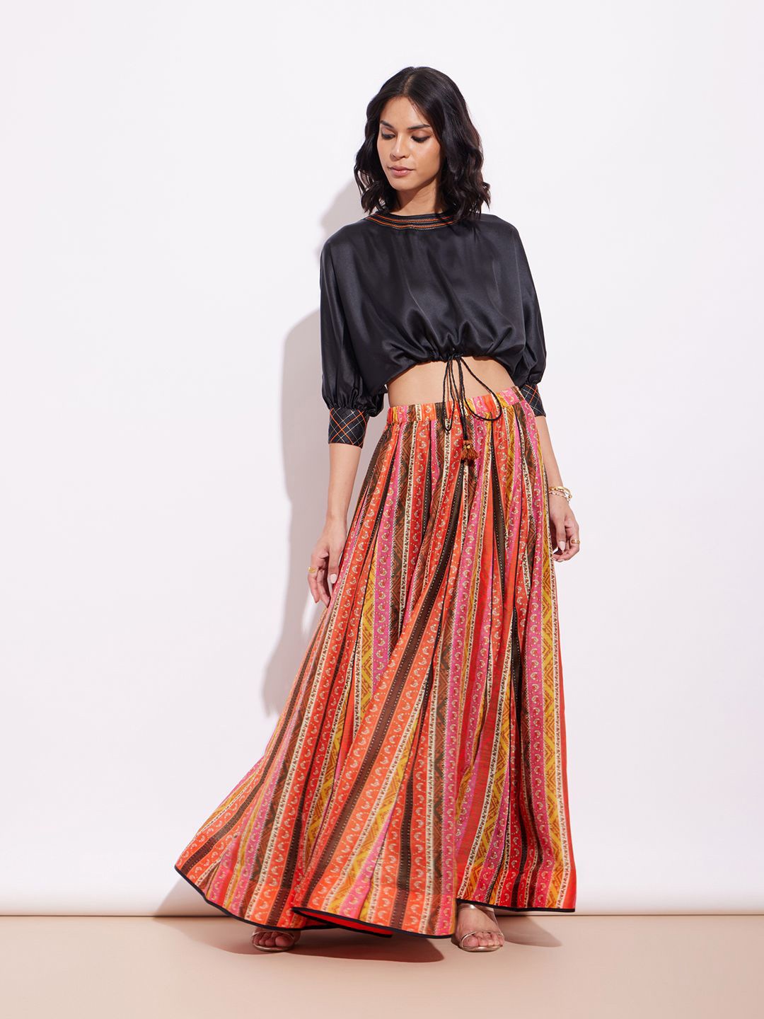 

Pink Fort Ethnic Motifs Printed Flared Maxi Skirt, Orange