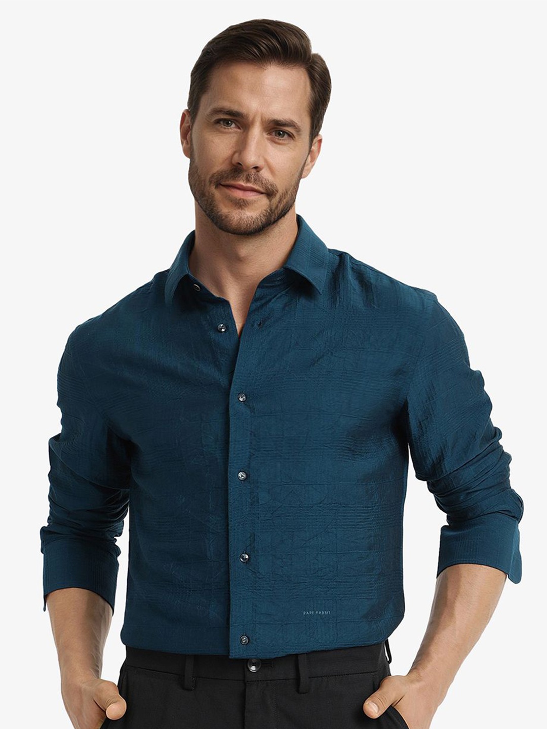 

RARE RABBIT Men Comfort Opaque Casual Shirt, Teal