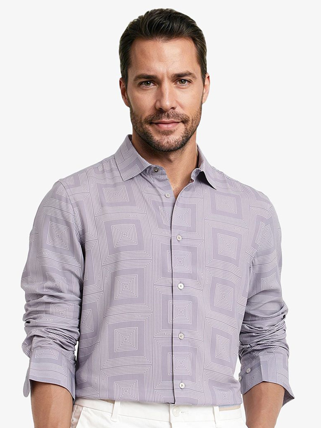 

RARE RABBIT Men Comfort Opaque Checked Casual Shirt, Purple