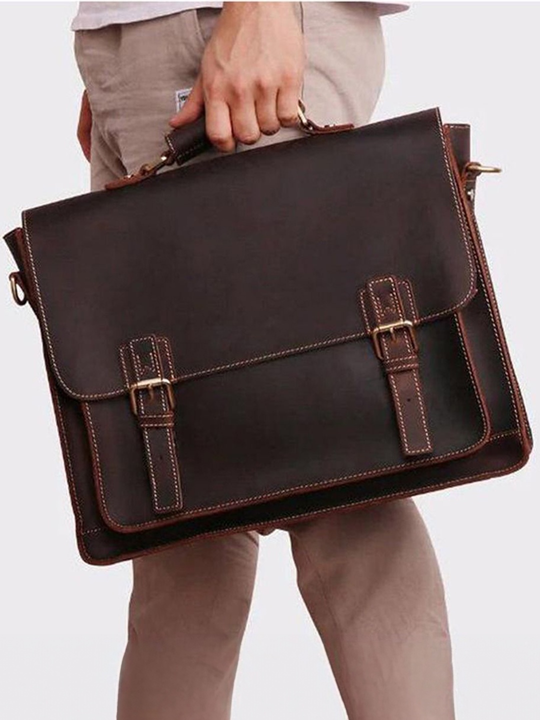 

MaheTri Unisex Leather Laptop Bag, Brown