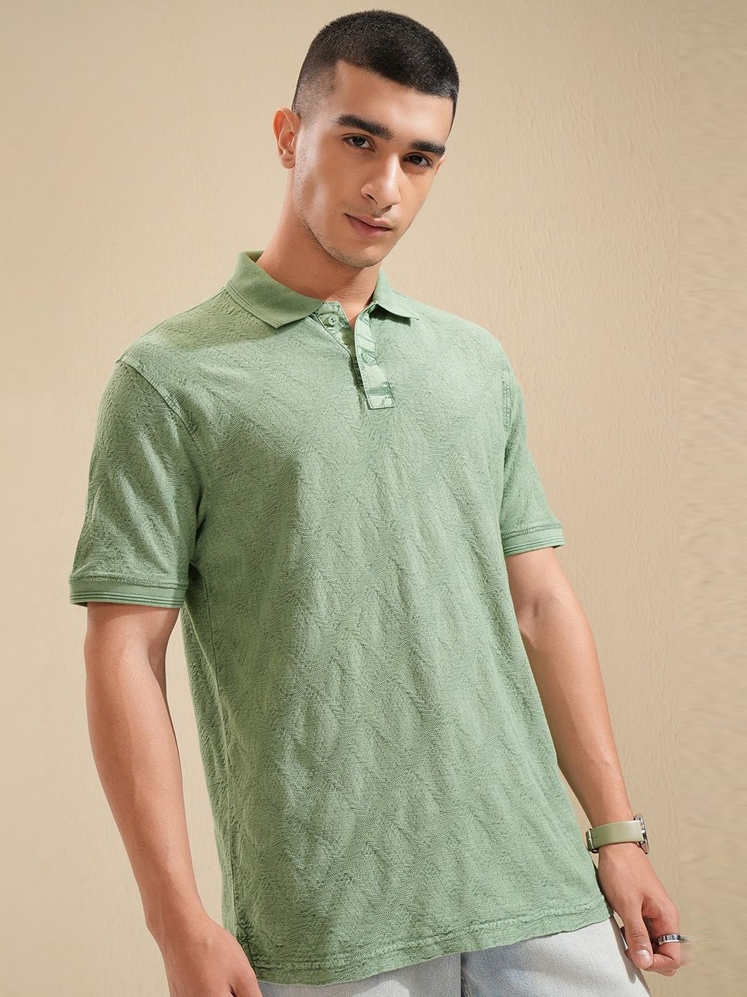 

HIGHLANDER Men Polo Collar Pockets Slim Fit T-shirt, Green