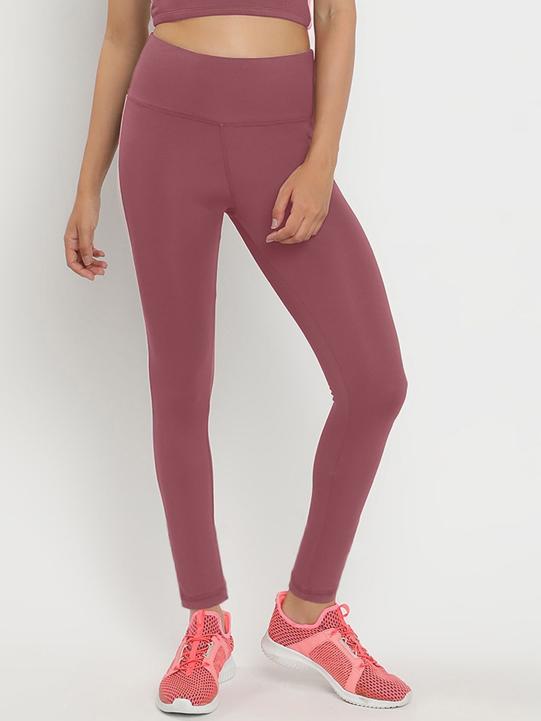 

Wearjukebox Women Dry-Fit Striped Gym Tights, Pink
