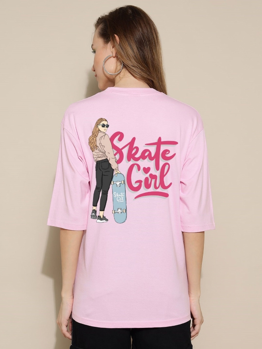 

Gavin Paris Women Bio Finish Graphic Printed Round Neck Pure Cotton Oversized T-Shirt, Pink