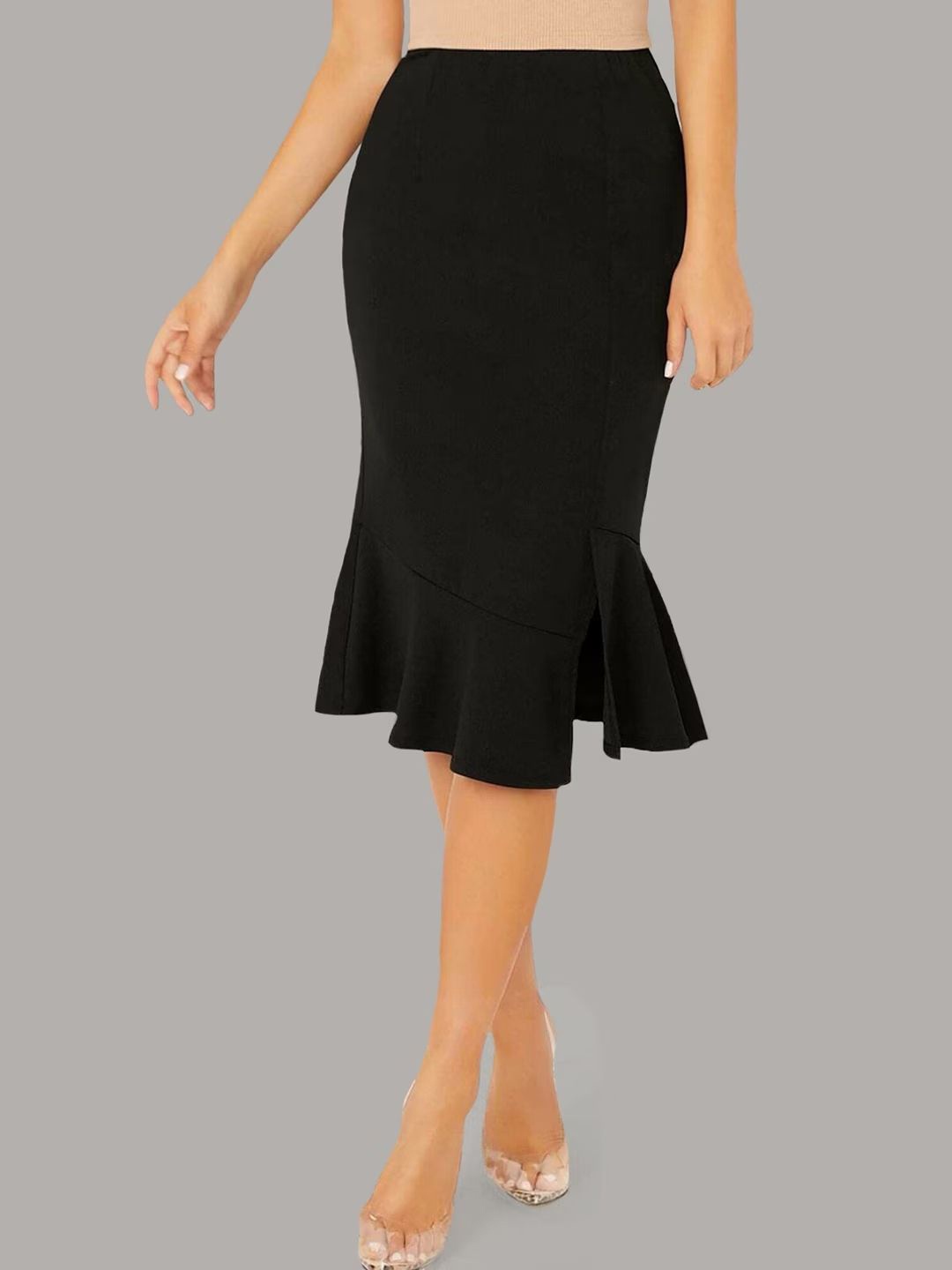 

BUY NEW TREND Fish Cut Knee Length Skirt, Black