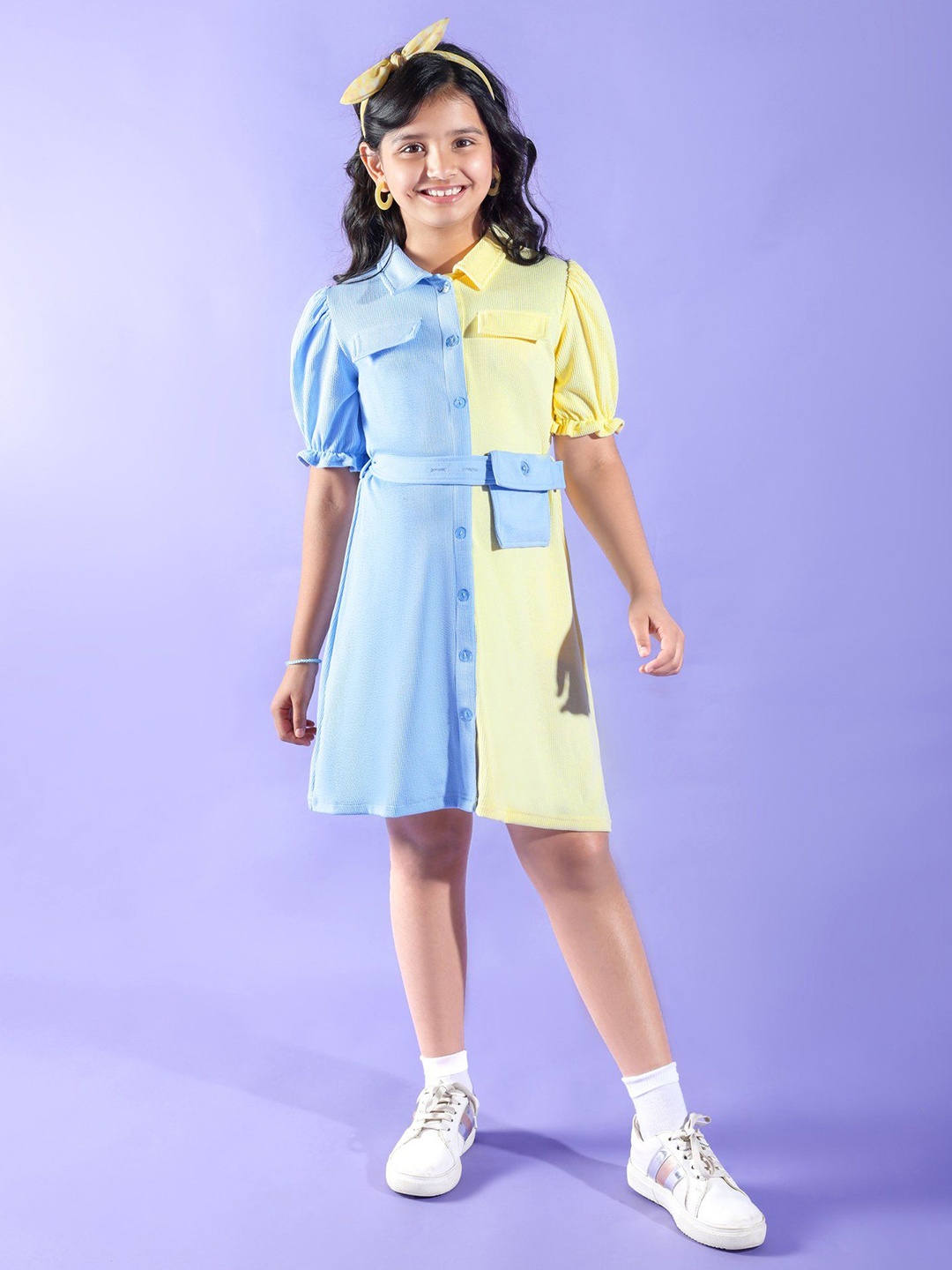 

Hola Bonita Girls Colourblocked Shirt Dress, Blue