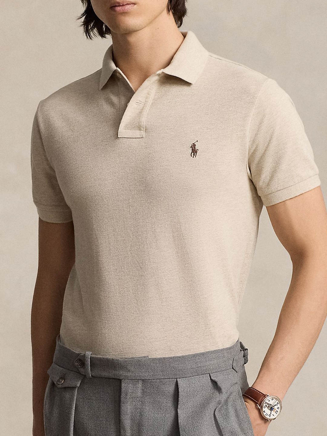 

Polo Ralph Lauren Men Solid Polo Collar T-Shirt, Beige