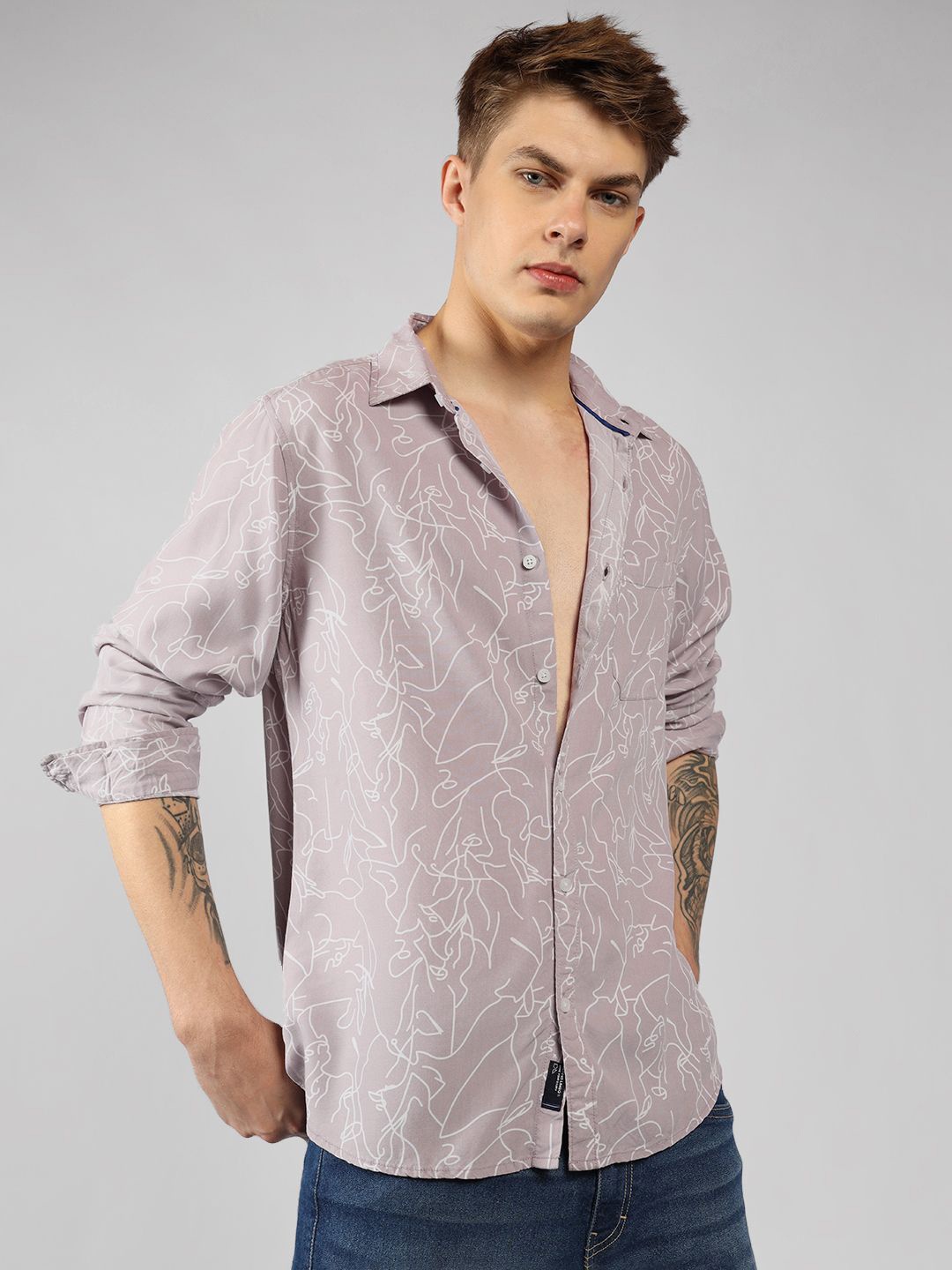 

Dennis Lingo Men Spread Collar Abstract Printed Cotton Relaxed Fit Casual Shirt, Mauve